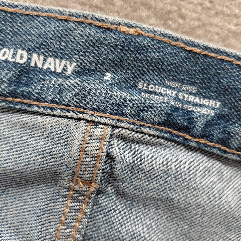 Old‎ Navy High Rise Slouchy Straight Crop Jeans Womens Size 2 Distress Raw Hem - Picture 8 of 10